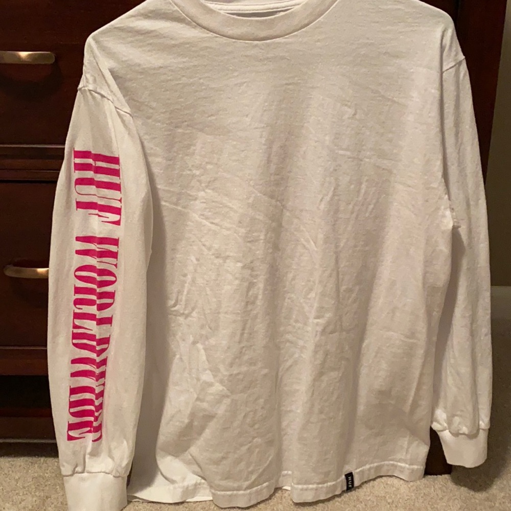 HUF plain white front with design on back